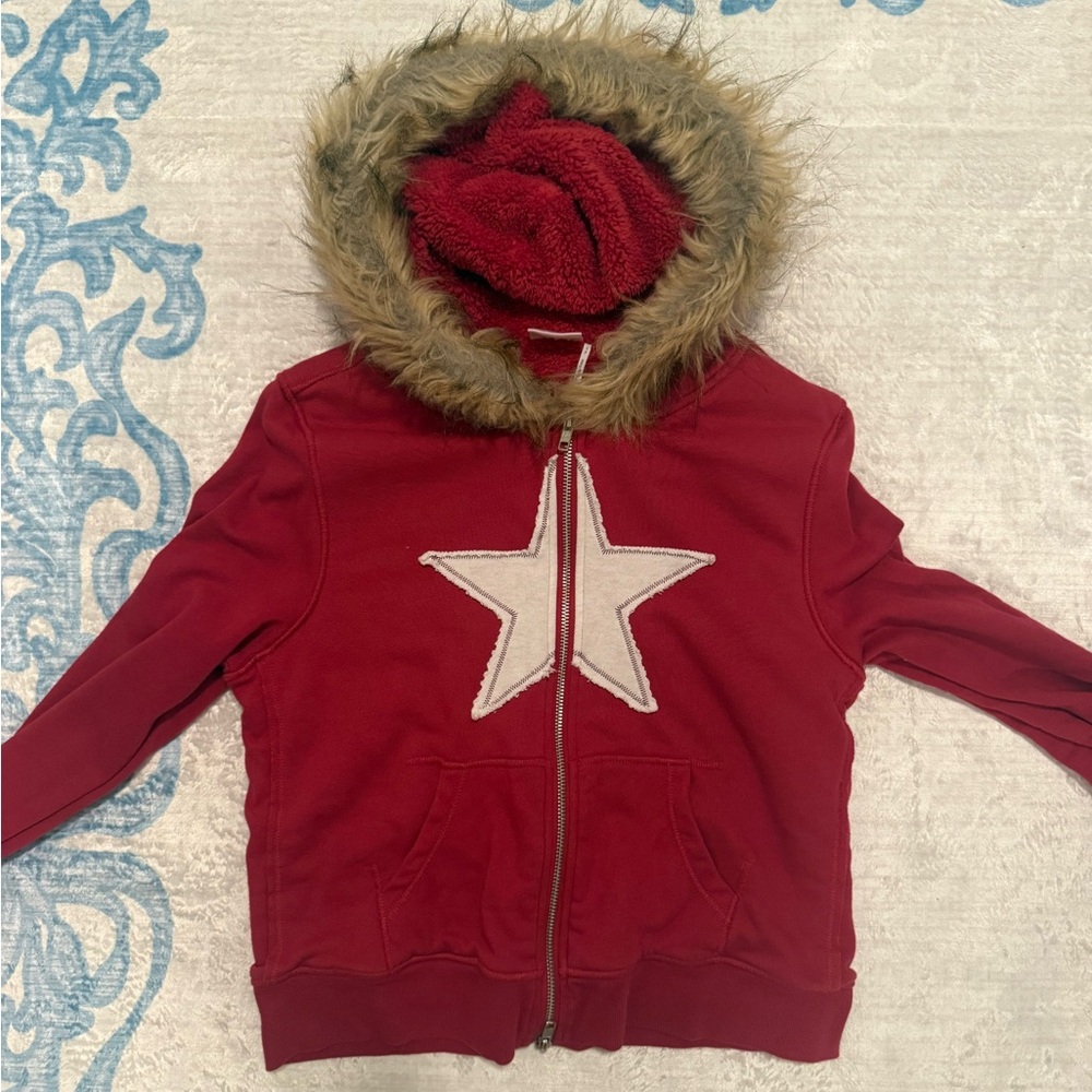 Urban Outfitters Out From Under red star fur hooded jacket